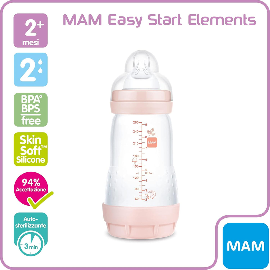 MAM Easy Start Anti Colica Babyflasche mit Sauger aus Silikon SkinSoftTM, 2+ Monate, 260 ml, Rosa al