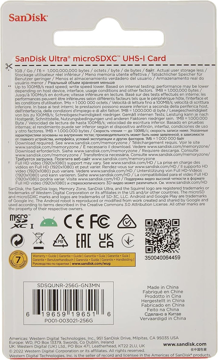 SanDisk MicroSD Card 256GB Ultra Class 10 inkl. Adapter