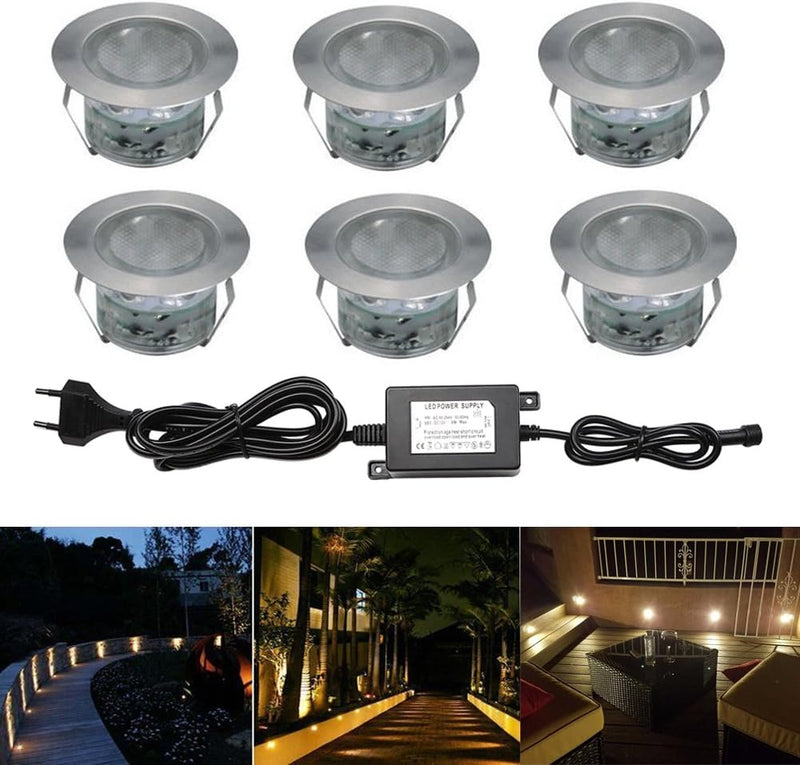 CHNXU LED Bodeneinbaustrahler 6er Set Ø45mm 1W Terrassen Einbaustrahler Aussen 12V IP67 Wasserdicht