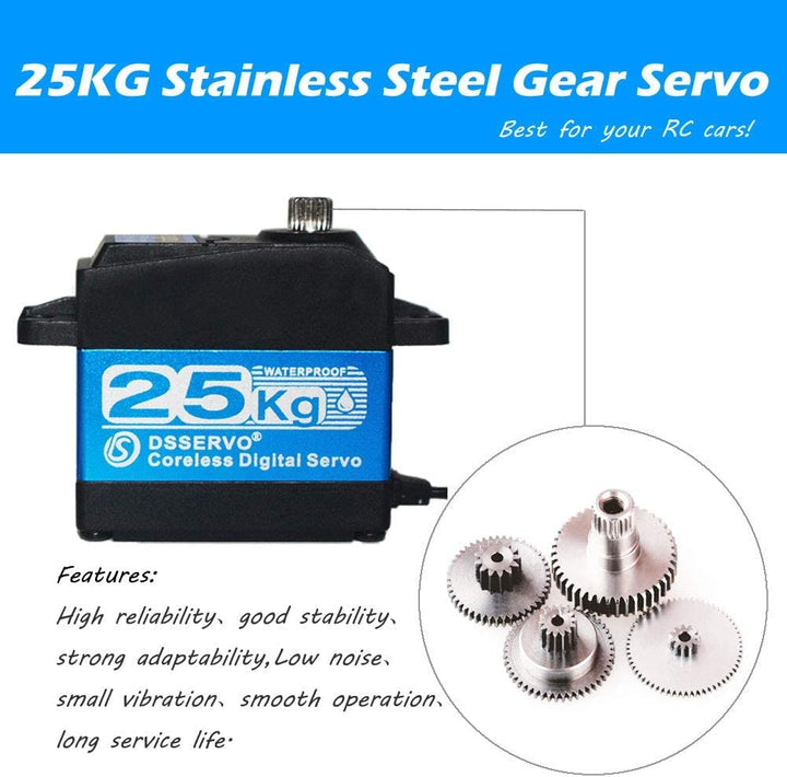 YUNIQUE DEUTSCHLAND Digitaler Servomotor Coreless DS3225PRO 7,4 V 25 kg mit 25 T Nocken für Roboterw