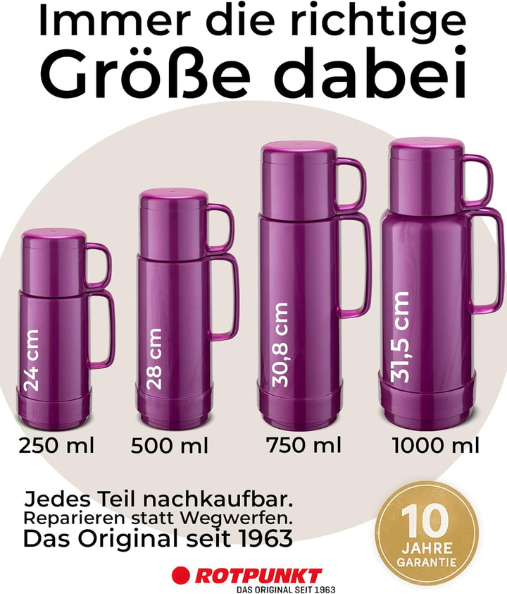 ROTPUNKT Isolierflasche 1 Liter mit integriertem Becher - Hochwertige Isolierkanne Made in Germany I