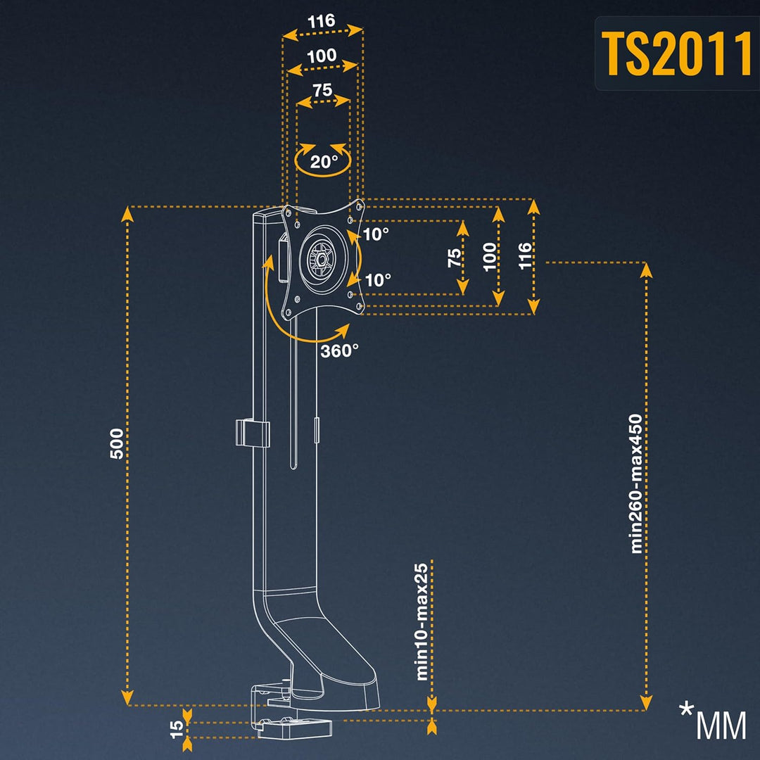 RICOO Monitor Halterung Tisch, VESA Tischhalterung für 17-27 Zoll, Monitorhalterung 1 Monitor Arm TS