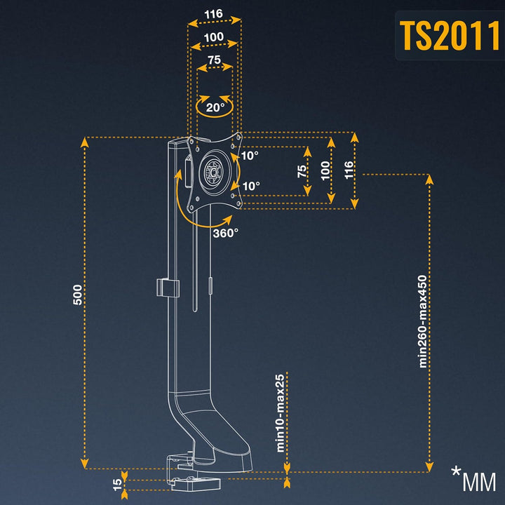 RICOO Monitor Halterung Tisch, VESA Tischhalterung für 17-27 Zoll, Monitorhalterung 1 Monitor Arm TS