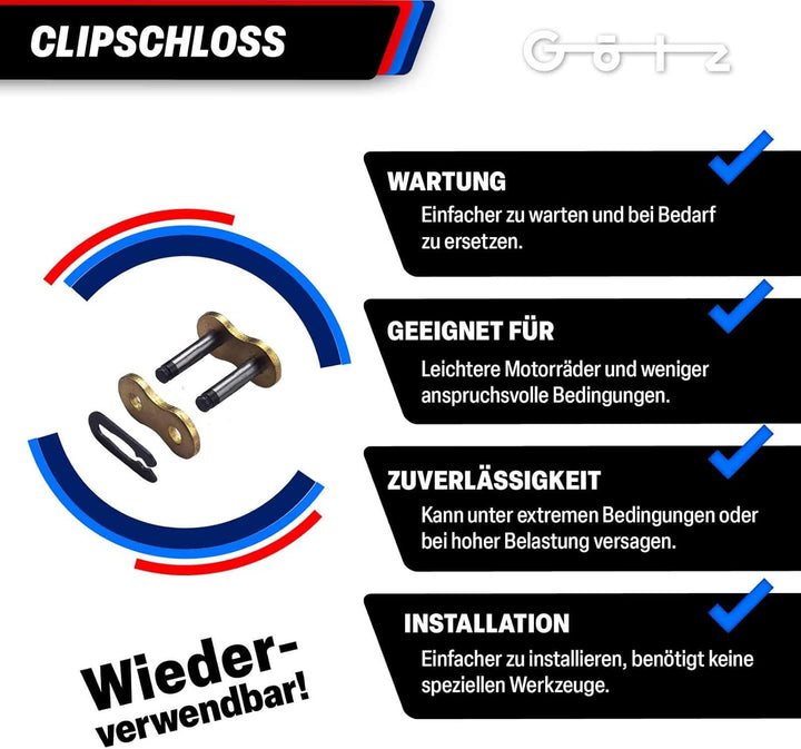 Kette 520 x106 Glieder verstärkt mit Clip Kettenschloss 5/8 x 1/4