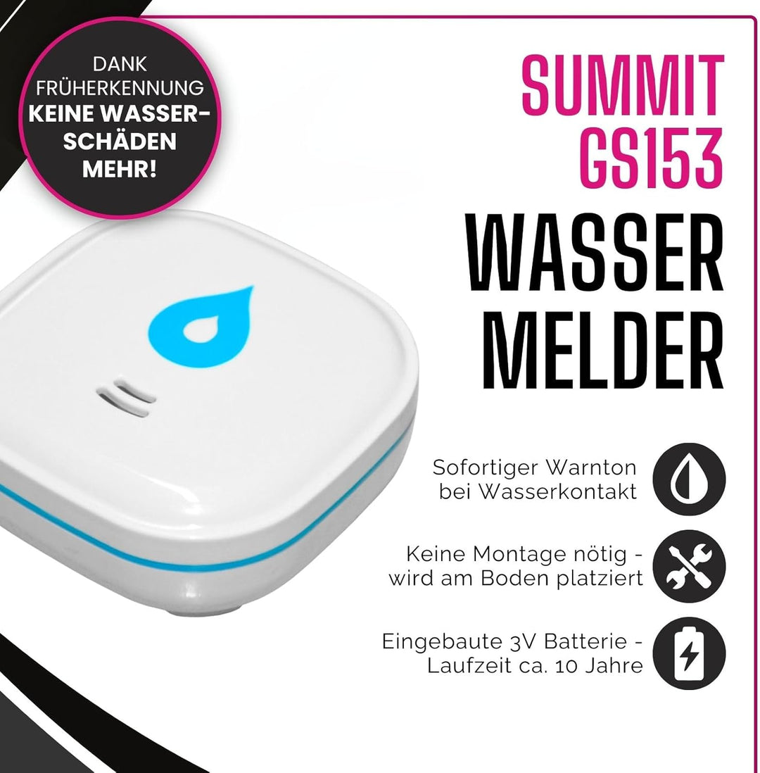 Summit Digital 2er Set GS153 Wassermelder mit Batterie 60x60x24,2 mm | Wassersensor mit 85dB Alarm |