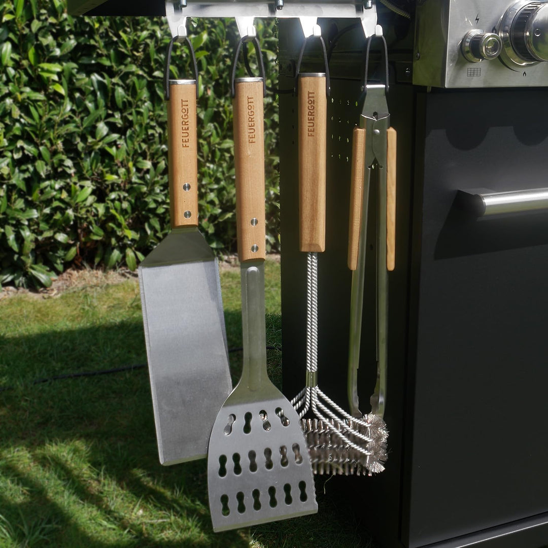 Grill- und Pfannenwender Edelstahl, Zedernholz Griffe mit Sägekante für Grill, BBQ, Plancha, Smash B