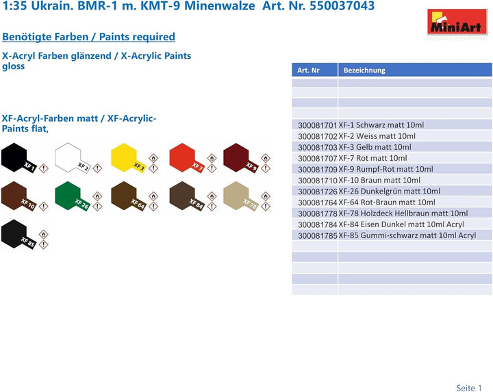 Mini Art 37043 1:35 Ukrain. BMR-1 m. KMT-9 Minenwalze - originalgetreue Nachbildung, Modellbau, Plas