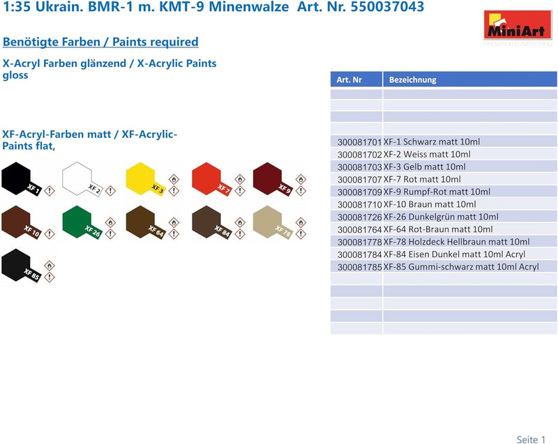 Mini Art 37043 1:35 Ukrain. BMR-1 m. KMT-9 Minenwalze - originalgetreue Nachbildung, Modellbau, Plas