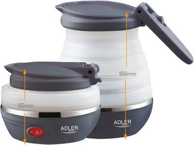 Adler AD1279 Elektrischer Wasserkocher, faltbar, 0,6 Liter, 750 W, BPA-frei, Silikon, Weiss und Dunk