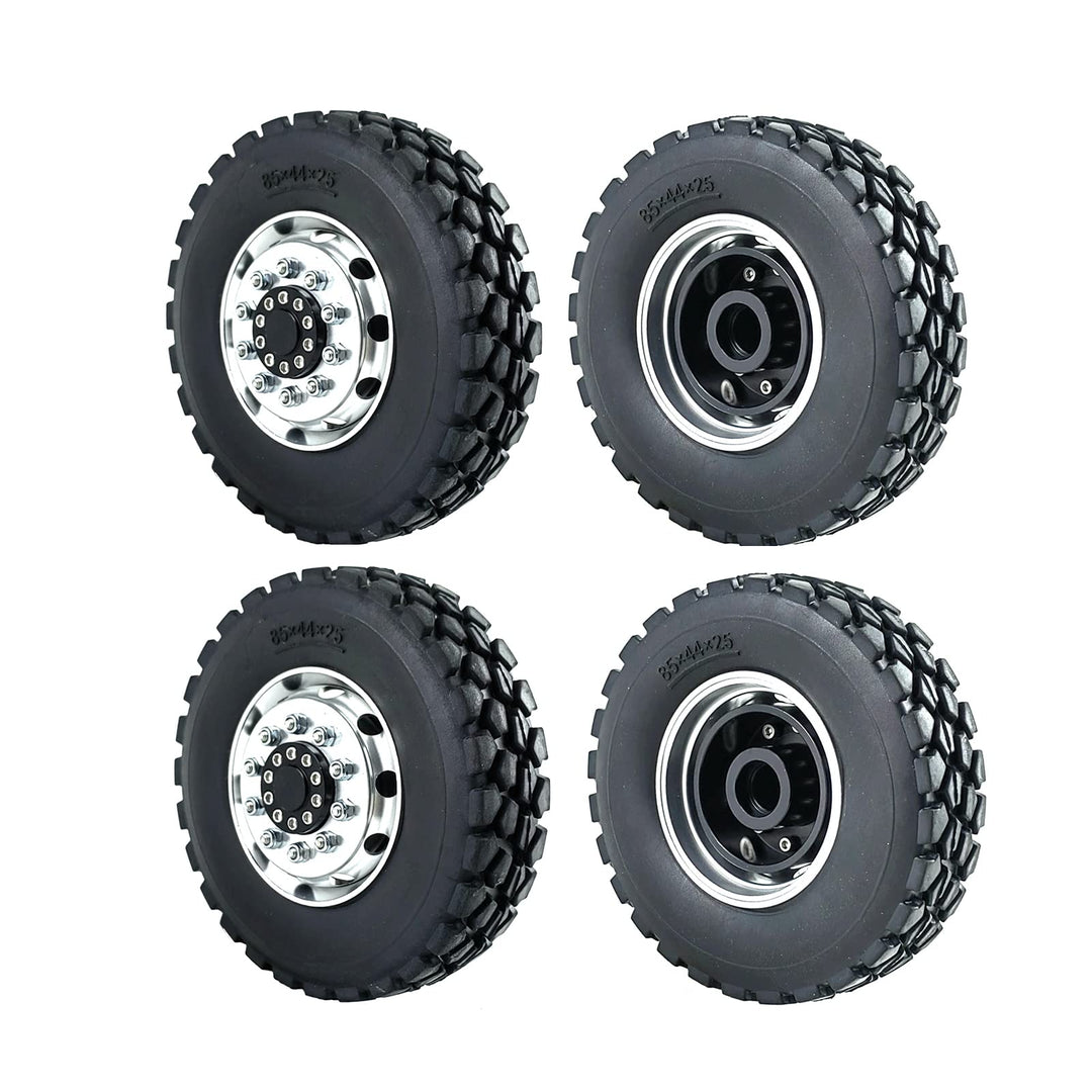 AXspeed 4 Stück Radreifen Felgen Set 1/14th Vorderfelgen mit Gummireifen für Tamiya Tractor Truck Cl