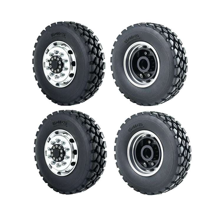 AXspeed 4 Stück Radreifen Felgen Set 1/14th Vorderfelgen mit Gummireifen für Tamiya Tractor Truck Cl