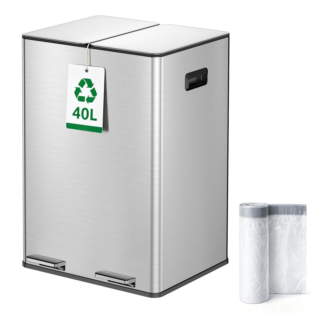YEAUPE PRO Mülleimer Küche 40L (2 x 20L) mit Pedal, Doppel Mülleimer zur Mülltrennung, Edelstahl Tre