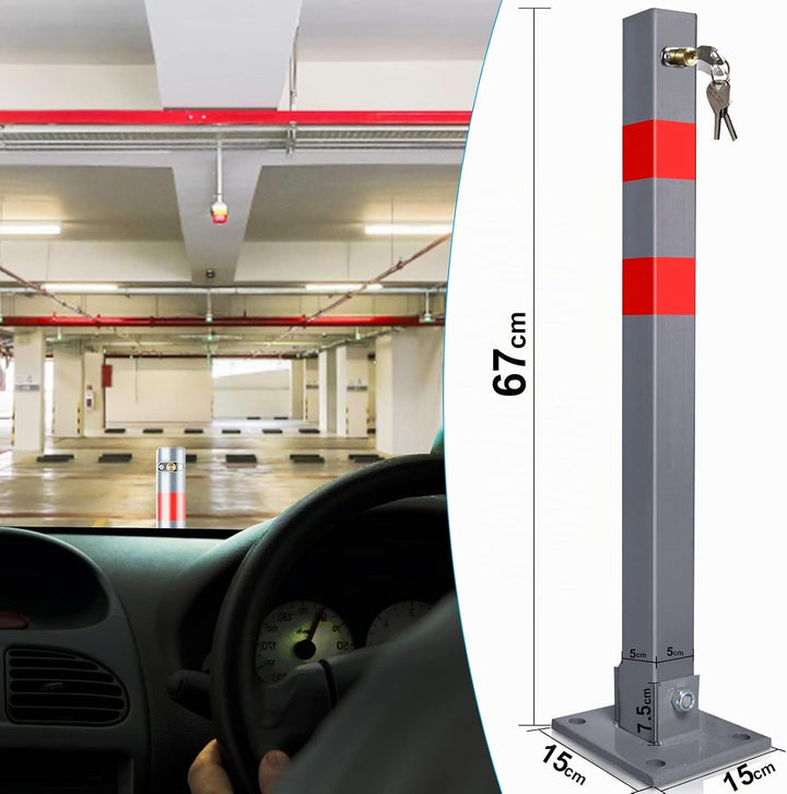Ikodm 1 Stück Parkplatzsperre Klappbar Parkpfosten Absperrpfosten mit 3 Schlüssel mit Warnstreifen 1