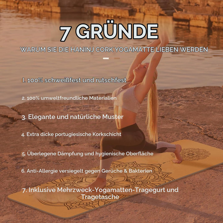 Yogamatte Kork – Rutschfeste Yoga Matte, Einzigartiges Design, Naturkautschuk TPE Gymnastikmatte, Tr