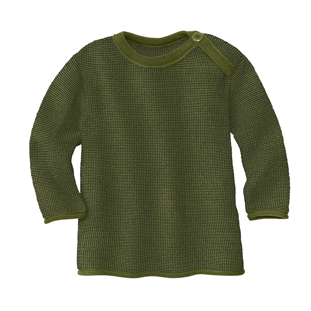 Disana Melange-Pullover, 100% Bio-Merinowolle GOTS, IVN Best | mit Knopfverschluss am Kragen | Baby