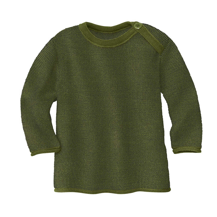 Disana Melange-Pullover, 100% Bio-Merinowolle GOTS, IVN Best | mit Knopfverschluss am Kragen | Baby