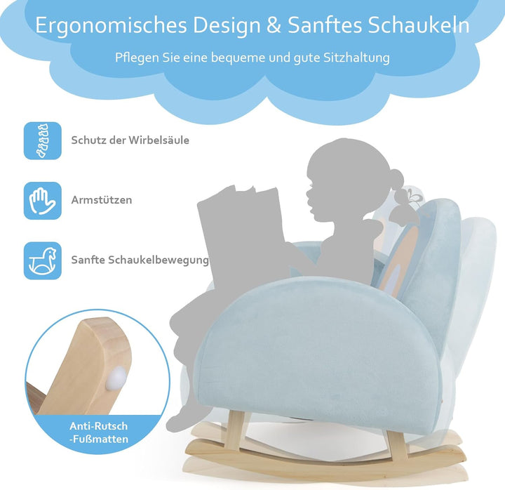 DREAMADE Kindersessel, Kindersofa aus Veloursstoff mit Rückenlehne, massiven Holzfüssen & Kippsicher