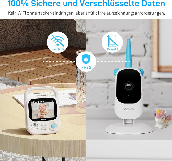 KAWA Baby Monitor with 2 Cameras, 7.11 cm (2.8 Inch) 2K HD Camera, No WiFi, Night Vision, Recording