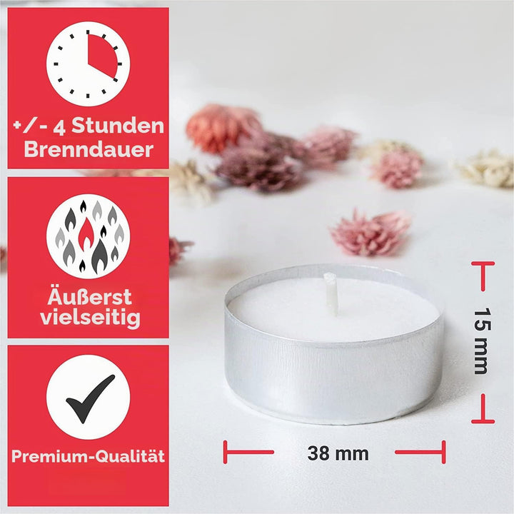 Hofer Kerzen Teelichter tealight ohne duft, 300 Stück Set, in Metallhülsen, bis zu 4h Brenndauer, Du