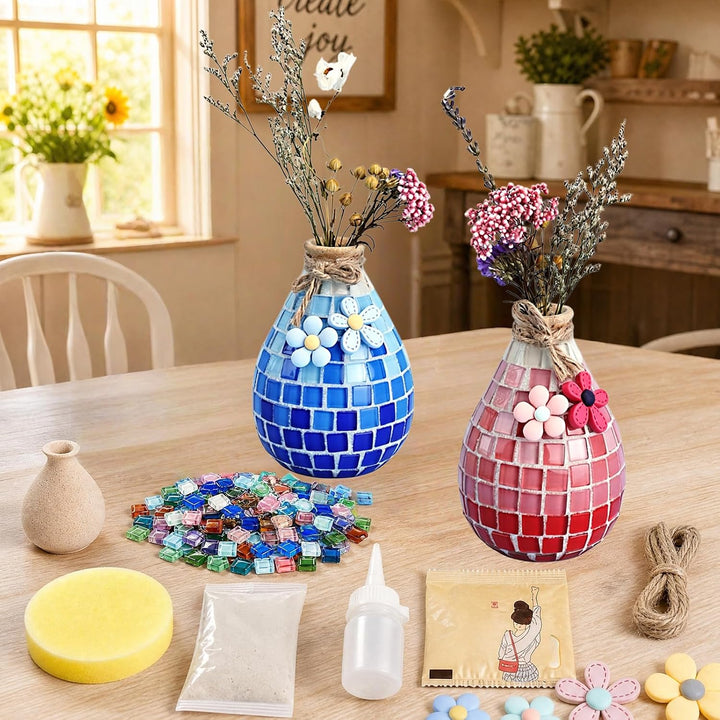 VETOLAKA 2 Stück Mosaik Bastelset, Glasmosaik Kerzenhalter Kit, Mosaiksteine zum Basteln, Basteln Kl