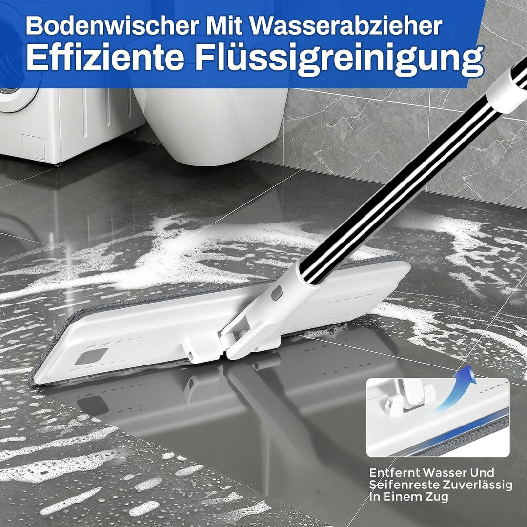 Masthome Flacher Wischmopp und Putzeimer Set,Flach Mopp Bodenwischer Putzset für Nass- Trockennutzun