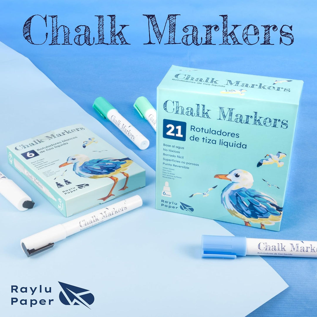 RAYLU PAPER Flüssigkreidemarker für Tafel, abwischbar und wendbare Spitze, Whiteboard-Marker auf Was