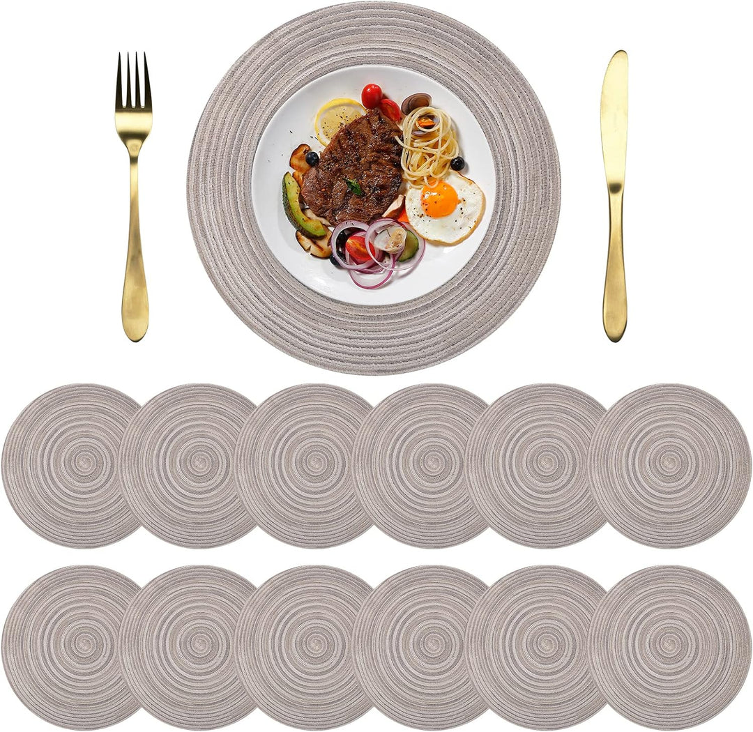 Platzsets Rund Regenbogen Grau Geflochten Tischsets 12er Set Hitzebeständigem Tisch Tischsets Waschb