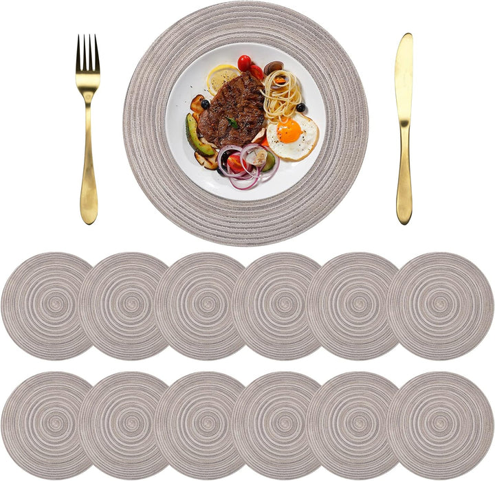 Platzsets Rund Regenbogen Grau Geflochten Tischsets 12er Set Hitzebeständigem Tisch Tischsets Waschb