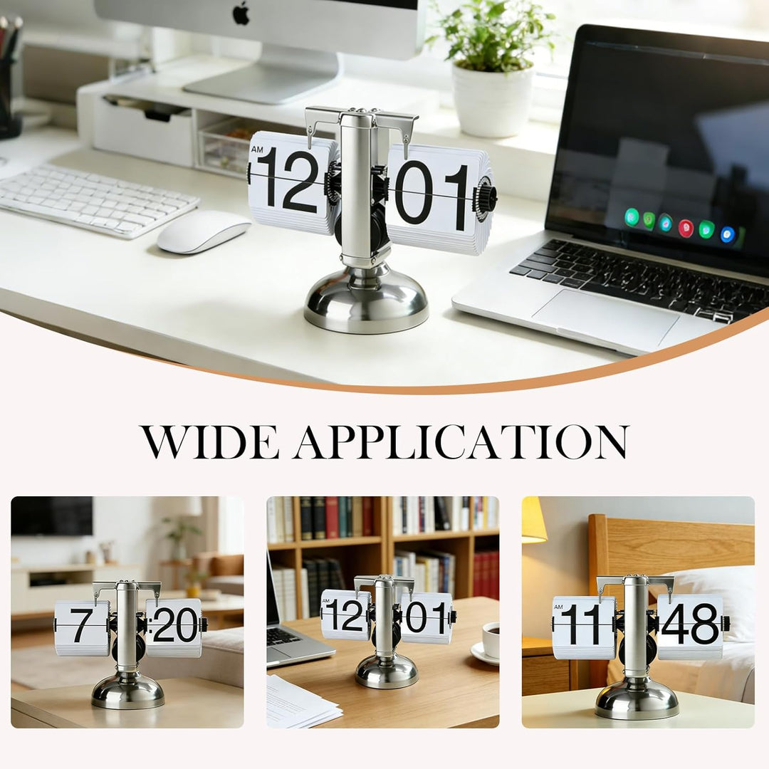 Flip Uhr Retro, Flip Schreibtischuhr, Schreibtischuhr Vintage Design, Automatisches Drehen Retro Dig