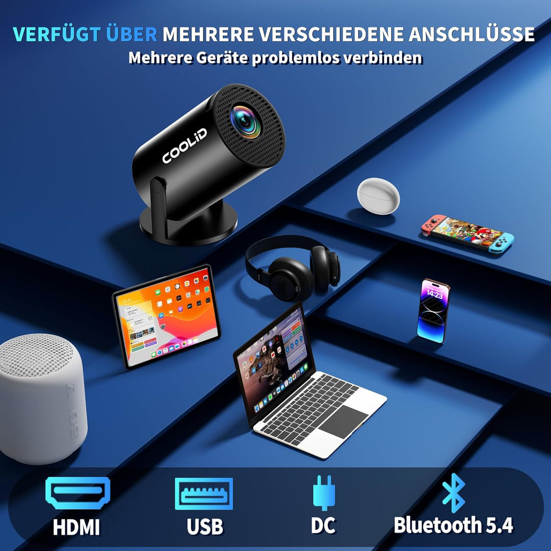 Mini Beamer 4K Full HD 1080P Mit 5G WiFi 6 und Bluetooth 5.4 2026 Neuer Tragbarer Projektor mit Auto