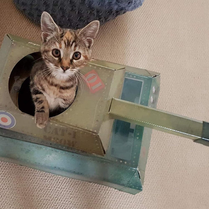 Suck UK Tank Katzenhaus aus Pappe, Kätzchenspielzeug und Katzenbett, interaktives Katzenspielzeug fü