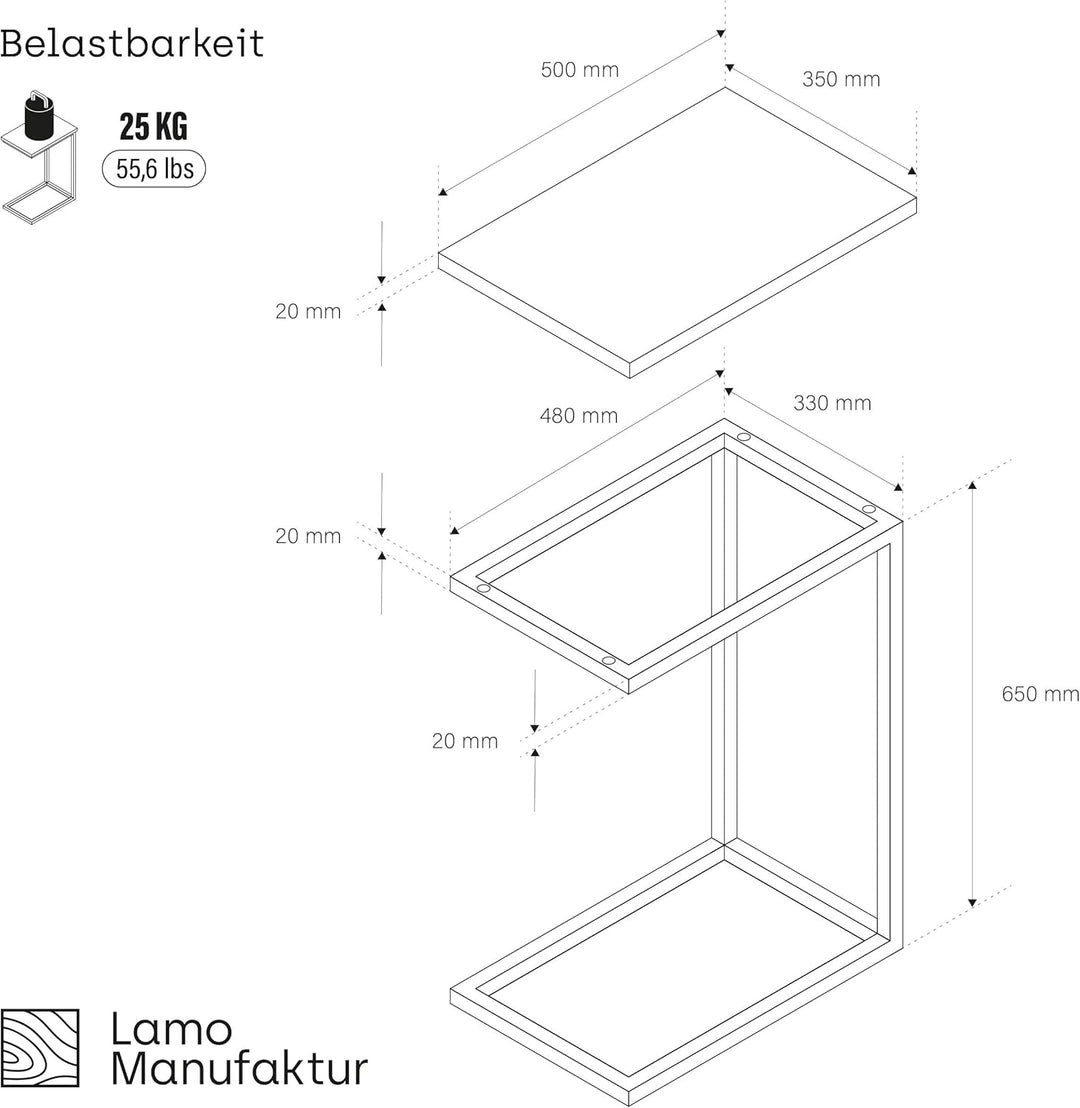 LAMO Manufaktur Beistelltisch | Laptoptisch | Sofatisch | mobiler Kaffeetisch | Nachttisch | 50x35x6