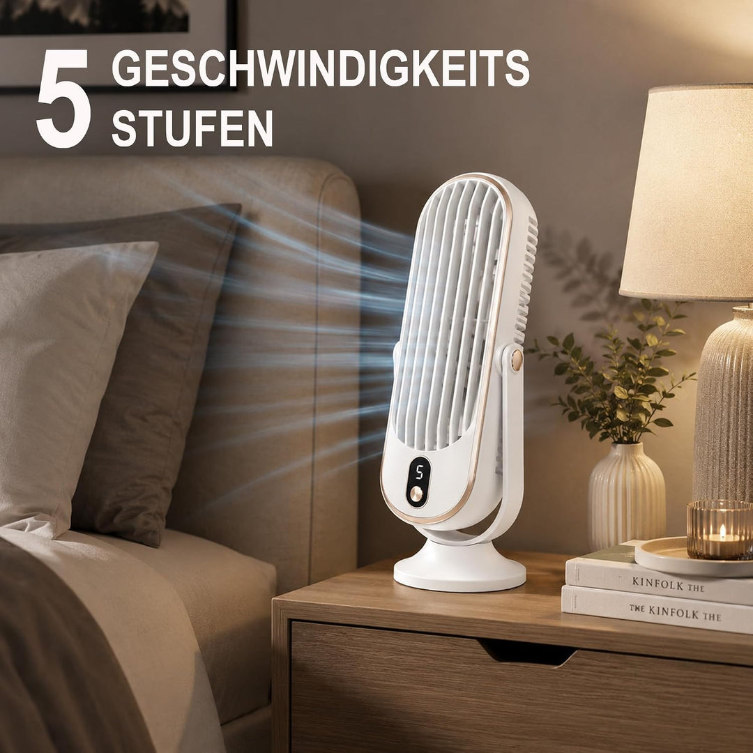 Bestlivings Tischventilator Akku Weiss 5 Stufen leise, Weiss