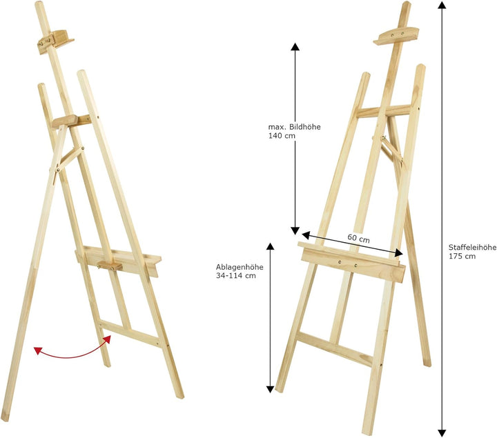 Paintersisters Akademie Staffelei EASY 175 – Keilrahmen bis 128 cm, Kiefernholz, Atelierstaffelei zu