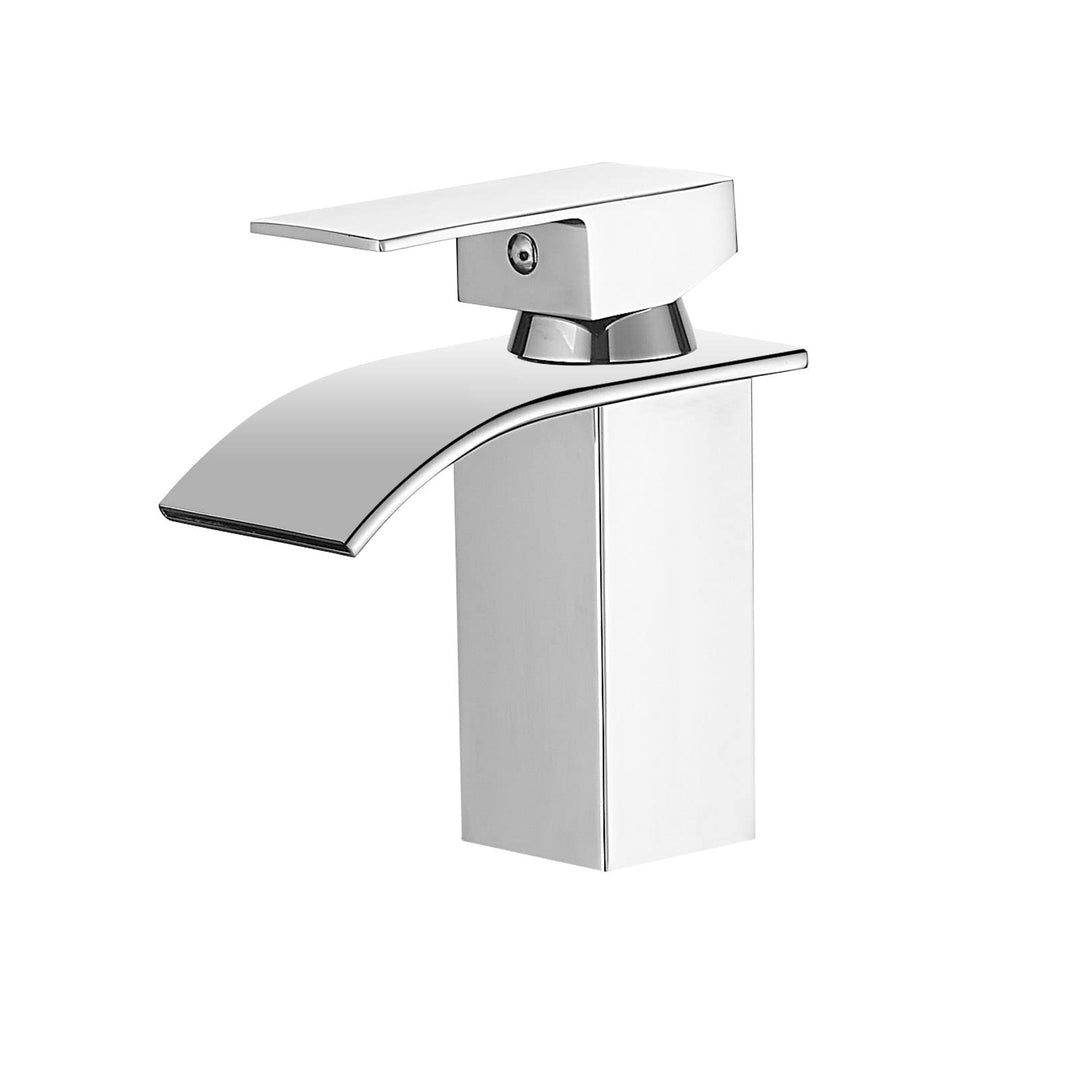 BESy Wasserfall Waschtischarmatur aus Edelstahl, Waschbecken Wasserhahn mit Auslauf Höhe 82mm, Einhe