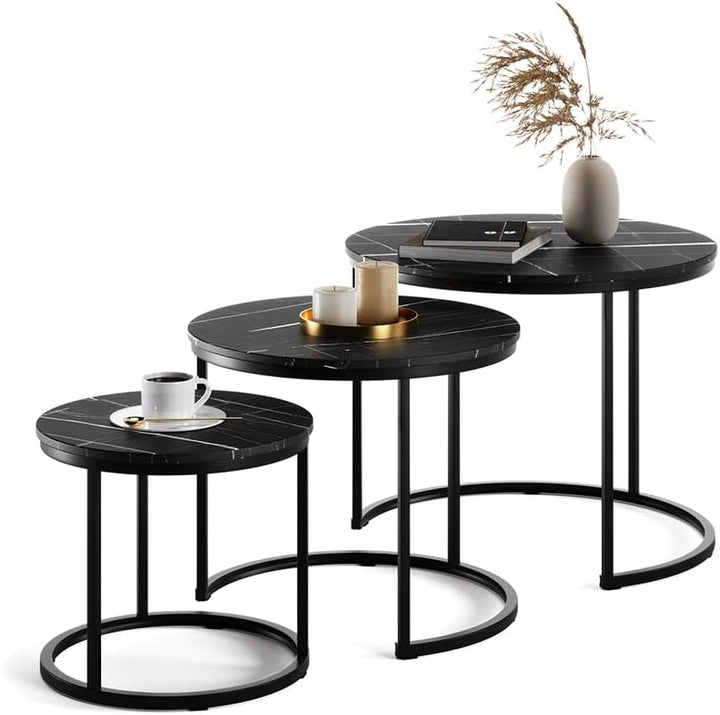 Vicco Couchtisch-Set Montreal, Schwarzer Marmor, 55 x 55 cm 3 Teile Schwarzer Marmor 3er Set, Schwar