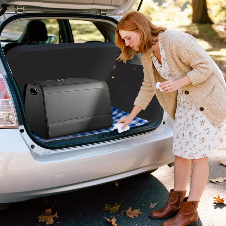 Ergocar Kofferraum Organizer, PU-Leder Autotasche Auto Kofferraum Box mit Deckel, Zusammenklappbarer