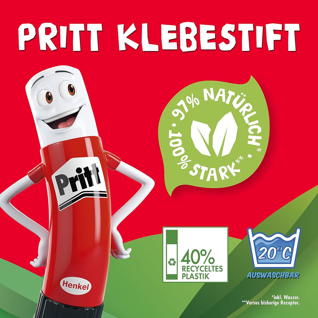 Pritt Klebestift, sicherer und kinderfreundlicher Kleber für Kunst und Bastelarbeiten, starker Klebs