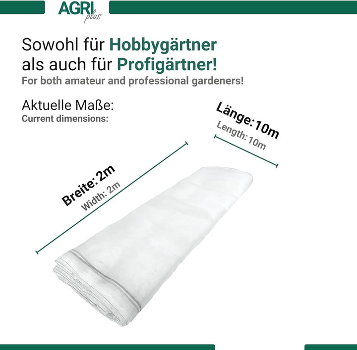 AGRI plus Gemüseschutznetz 2 x 10 m I Verschiedene Grössen I Reissfestes Kulturschutznetz I Transpar