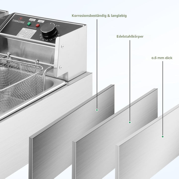 Fritteuse mit Korb 10L/12,7QT 2500W Elektrische Fritteuse 0,8mm Edelstahl Verdickt Arbeitsplatte Öl
