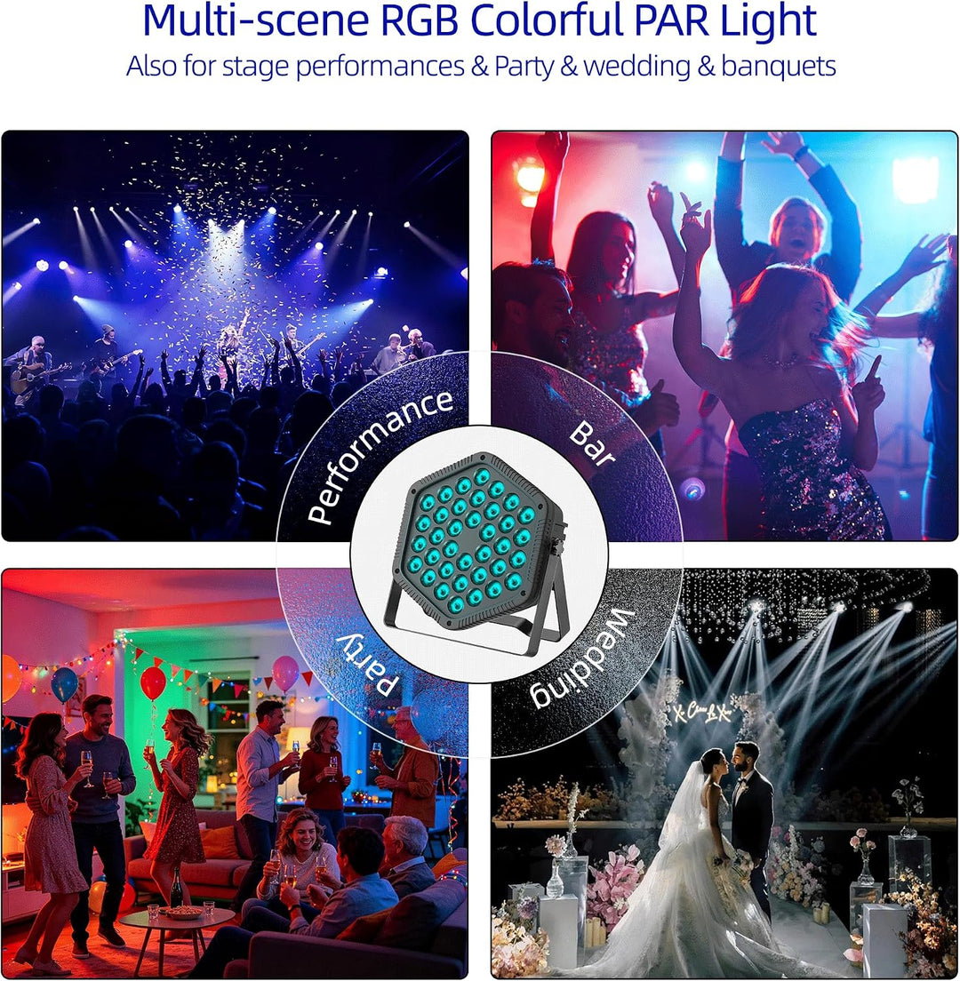 2er-Pack 36-RGB-LED-PAR-Scheinwerfer (36×1W, DMX512, Sound-to-Licht, IR-Fernbedienung) – 25° Abstrah
