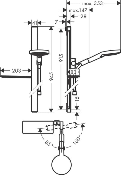 hansgrohe Duschsystem (Duschkopf, Schlauch, Duschstange, Raindance Select S 120 Regendusche 0,90m mi