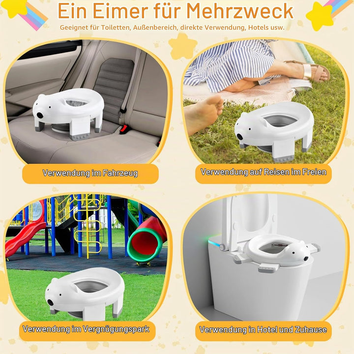 Kinder-Töpfchen, 2-IN-1 Kindertoilette mit 3 Rollen Müllsäcke, Tragbares Reisetöpfchen für Kleinkind