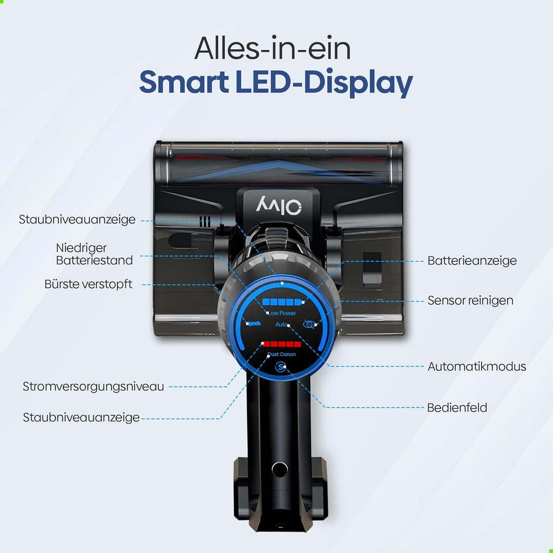 Olvy Akku-Staubsauger mit Wischfunktion, Tierhaare/Teppiche/Hartböden, Kabelloser 2-in-1, ohne Beute