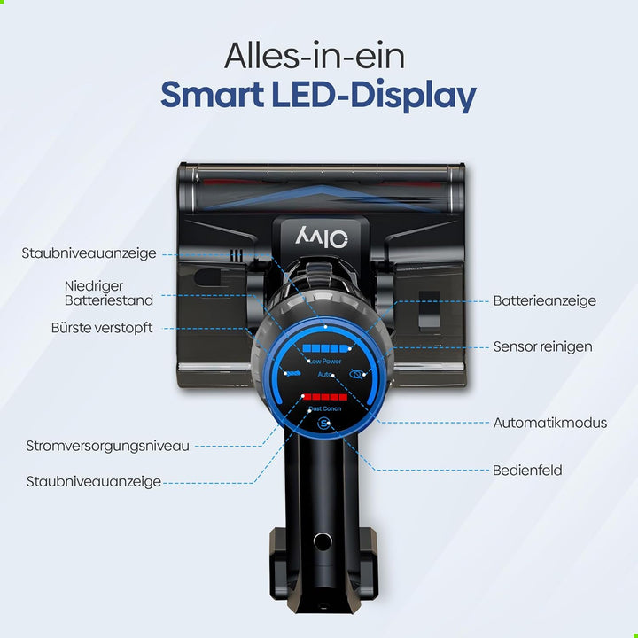 Olvy Akku-Staubsauger mit Wischfunktion, Tierhaare/Teppiche/Hartböden, Kabelloser 2-in-1, ohne Beute