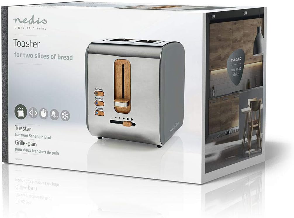 Nedis Soft Touch Toaster für 2 Scheiben Toast, Bagels oder Muffins – Mit 6 Bräunungsstufen, Aufwärm-
