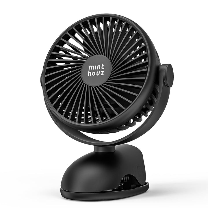 Minthouz USB-Tischventilator mit Clip | 7200mAh Ventilator Akku | 4 Geschwindigkeiten Tragbarer Mini