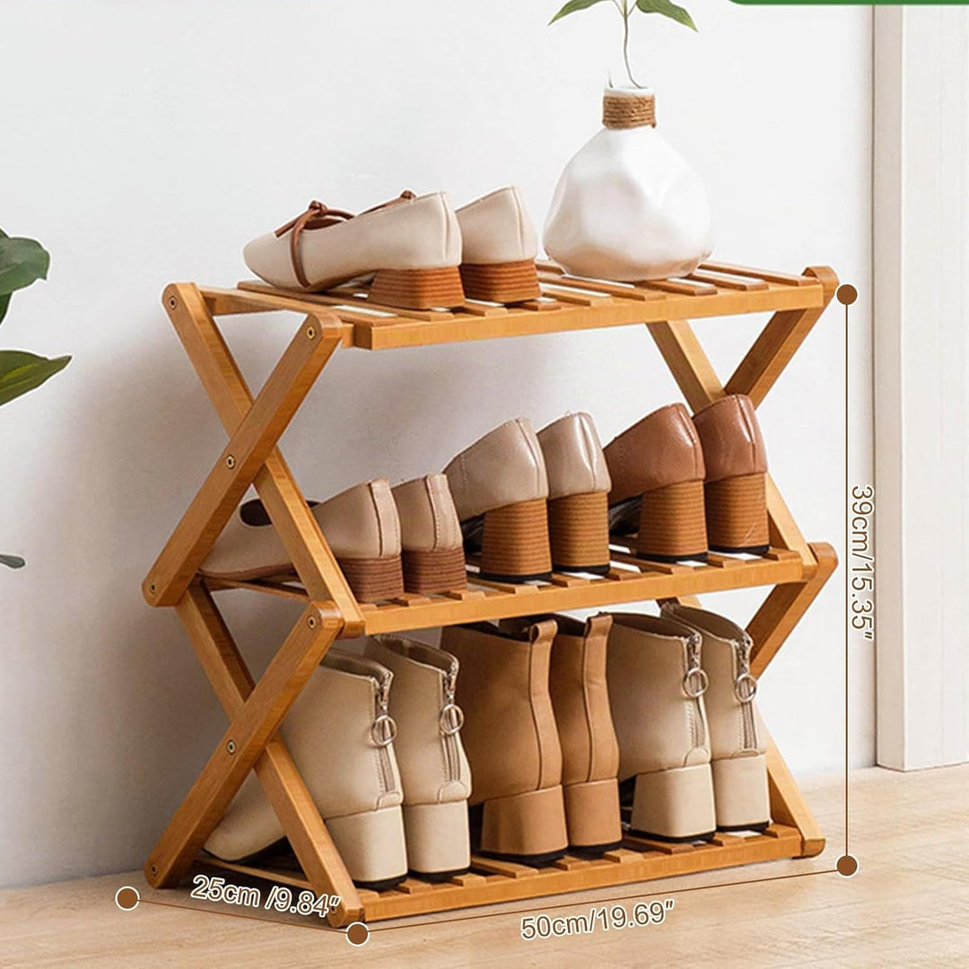 Zusammenklappbares Schuhregal aus Bambus, tragbares Schuhregal aus Holz, ohne Installation, kleines