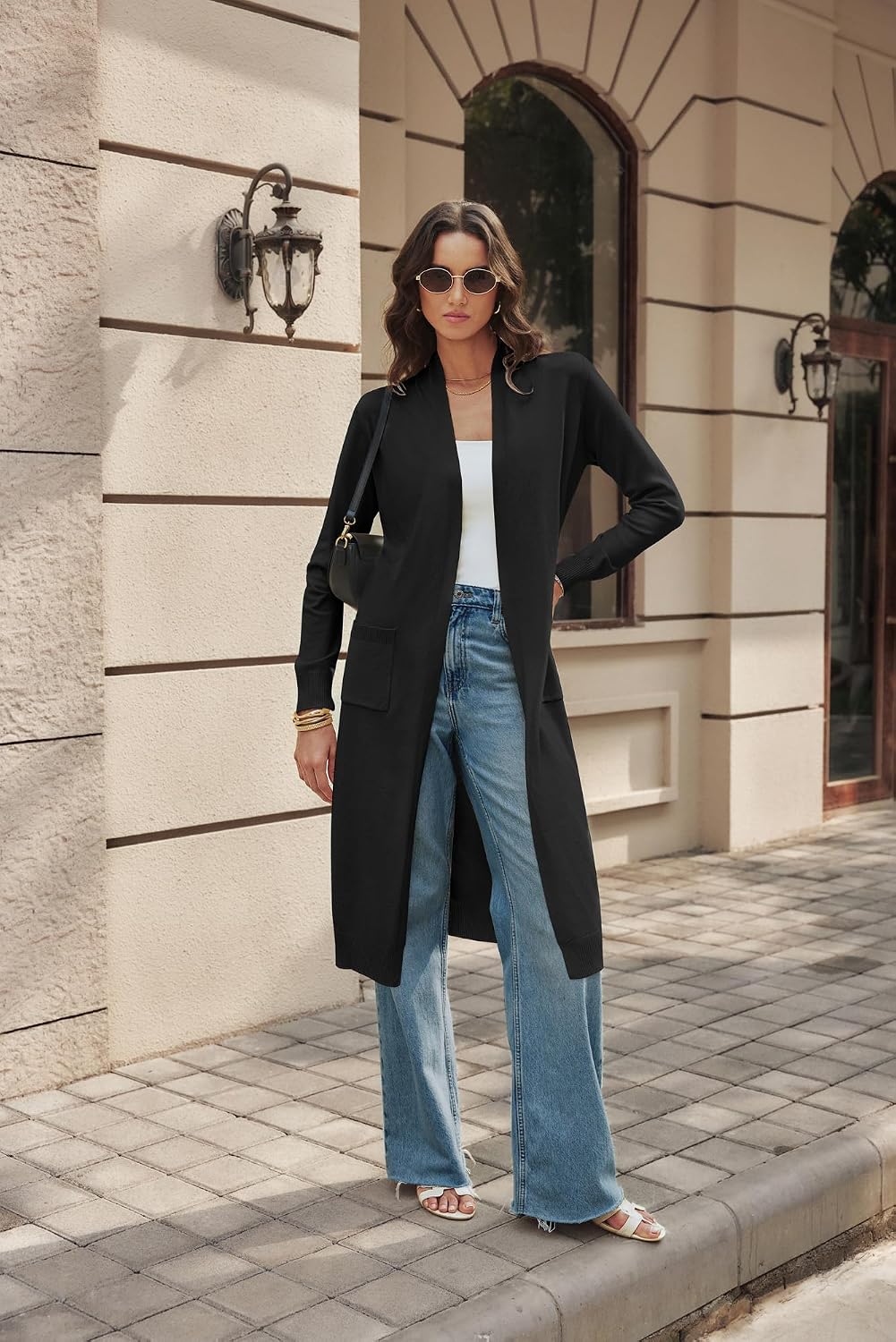 GRACE KARIN Damen Strickjacke Offene Langarm Knitwear Casual Maxi Lang Cardigan Sweater CLE02380, XL