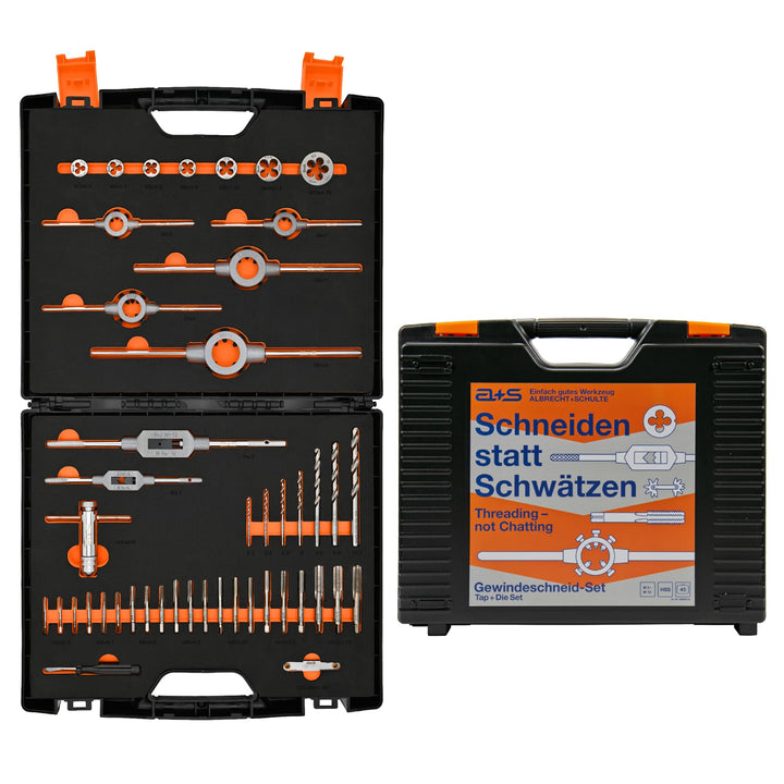 a+s HSS-G Gewindeschneider Set | M3 bis M12 | 45-teilig | Gewindebohrer & Schneideisen | Spiralbohre